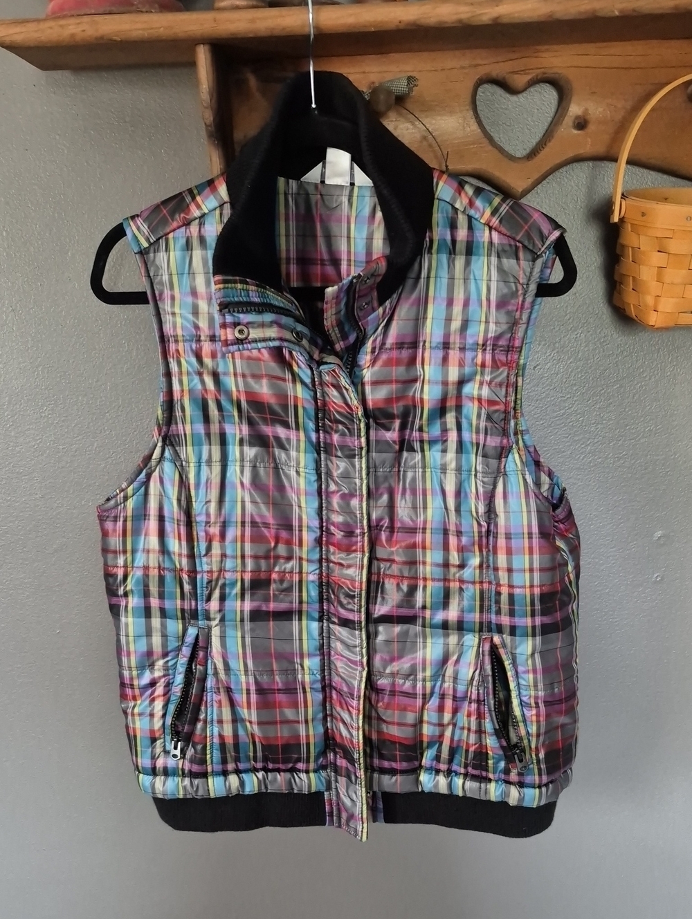 Christopher & Banks Multicolor Plaid Quilted Vest